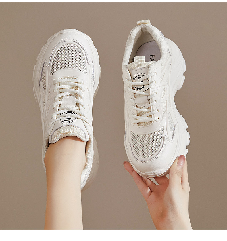 Giày sneaker nữ đế dày tăng chiều cao phong cách thể thao mới xuân hè 2025 — LJ 68022 cao gót màu be 5 cm, Cao gót trà sữa LJ 68022 5 cm chi tiết 9
