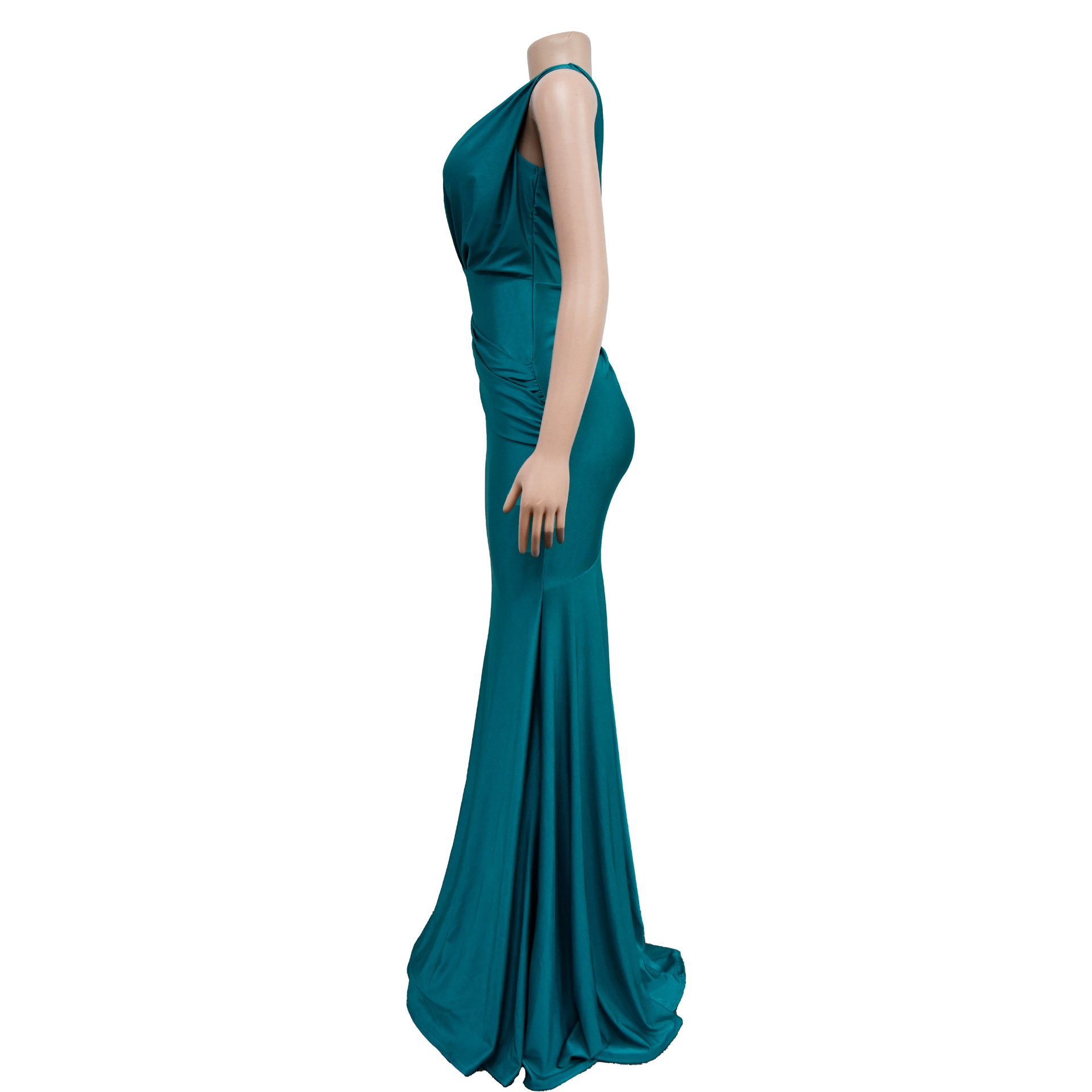 Abito lungo donna scollo a v plissettato elegante da sera_voghion.com