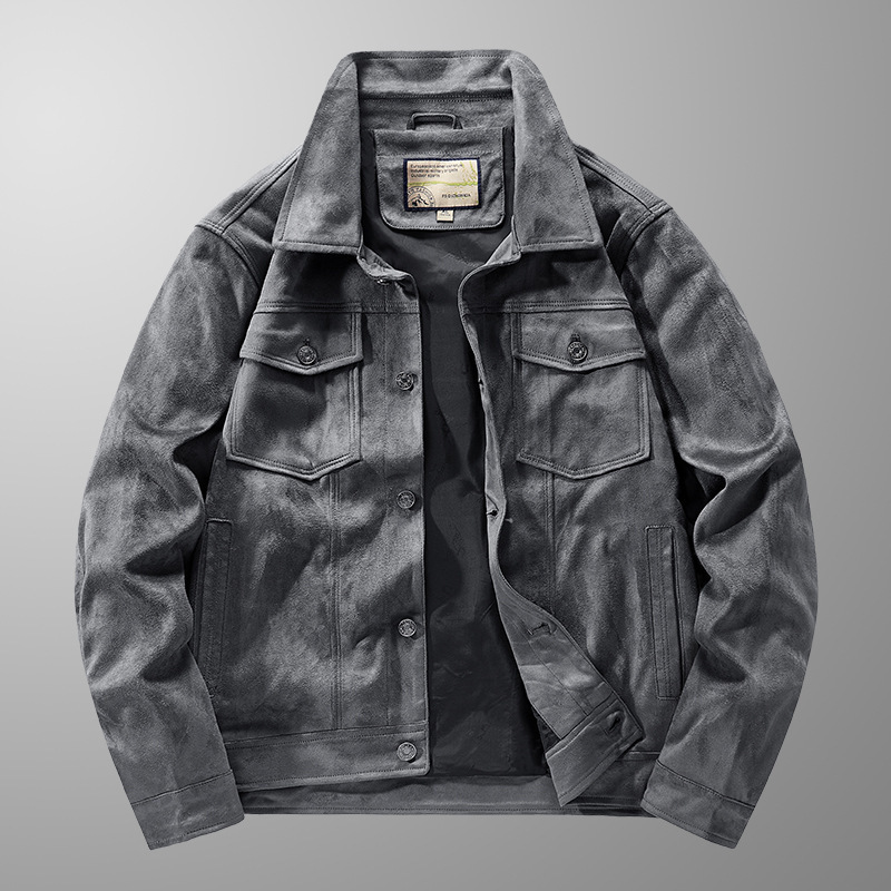 AliExpress Spring and Autumn Jacket Men's Thin Suede Jacket Men's Retro Hong Kong Style Work Wear Lapel Top for Hair