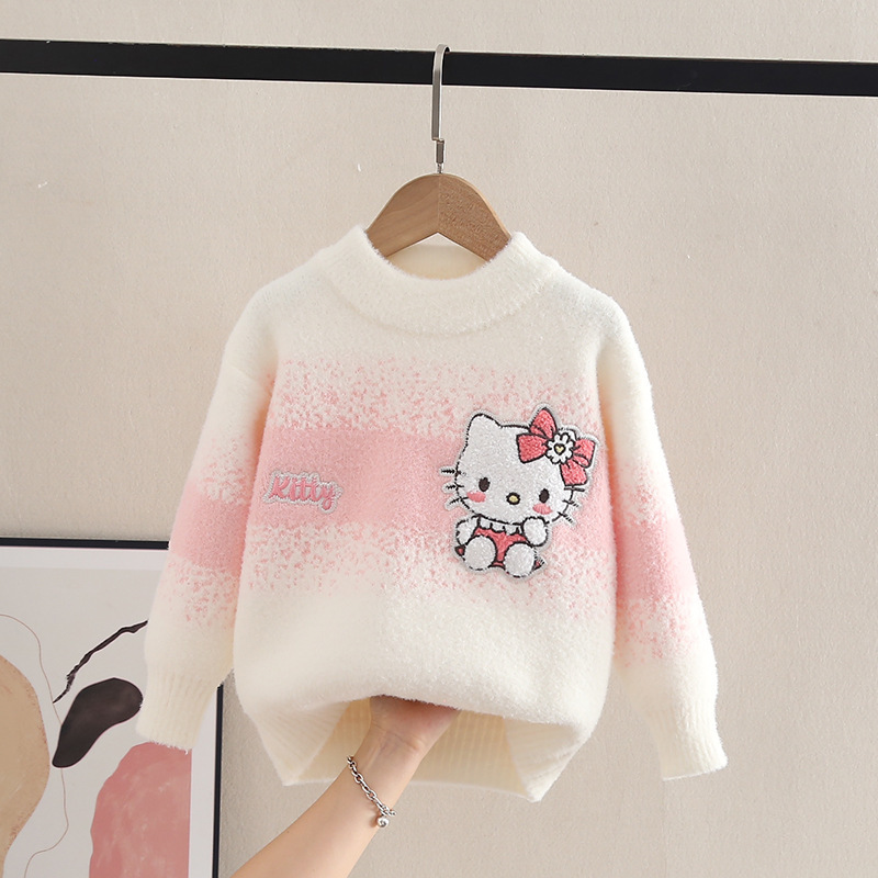 Girls' Sweater Autumn and Winter New Children's Sweater Stylish Kate Cat Children's Little Girl's Knitted Shirt Pullover Long Sleeve