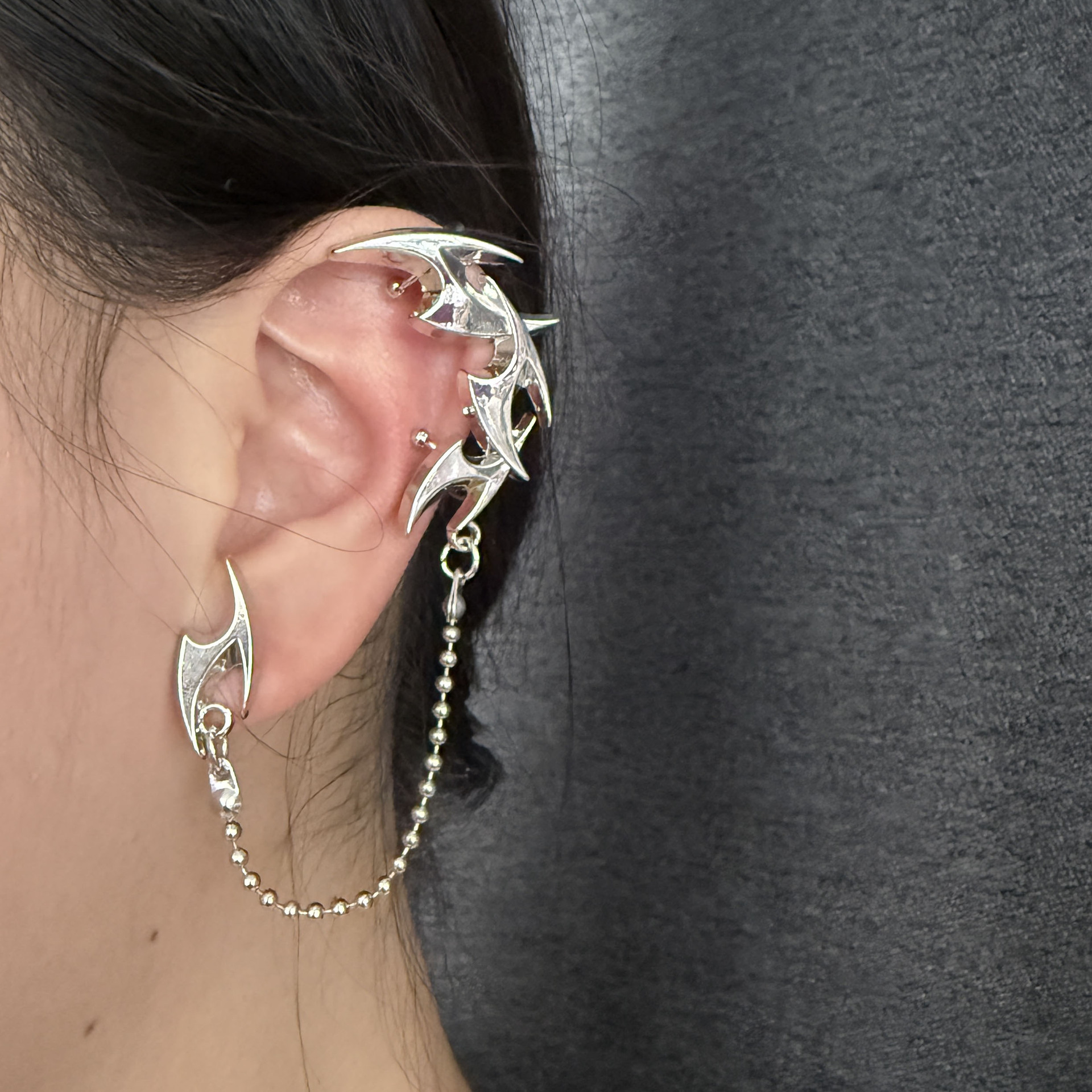 European and American Punk Style Irregular Tassel Ear Cuffs, Cool and Sweet Integrated Ear Clips and Earrings