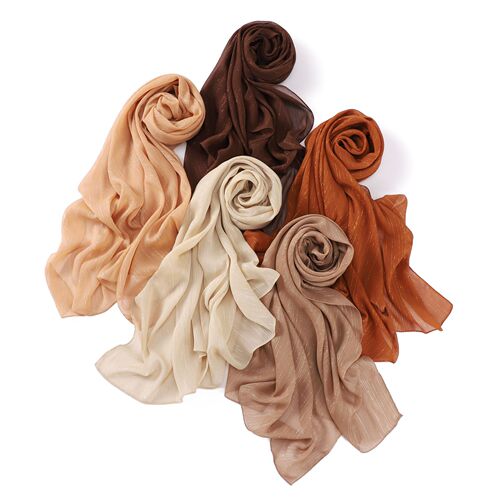 Malaysia Pure Color Silver Wire Chiffon Natural Crease Long Scarf Solid Color Scarf Indonesian Headscarf Pleated Scarf Shawl