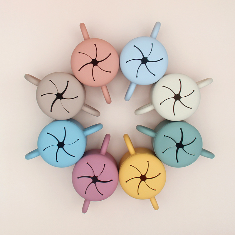 Niños de silicona merienda taza bebé vajilla bebé merienda taza portátil binaural mango niños merienda taza de almacenamiento