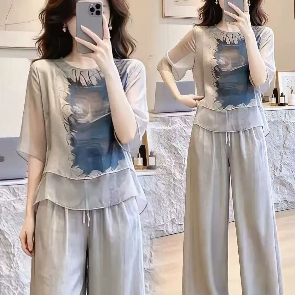 Fashionable summer shirt with a round collar