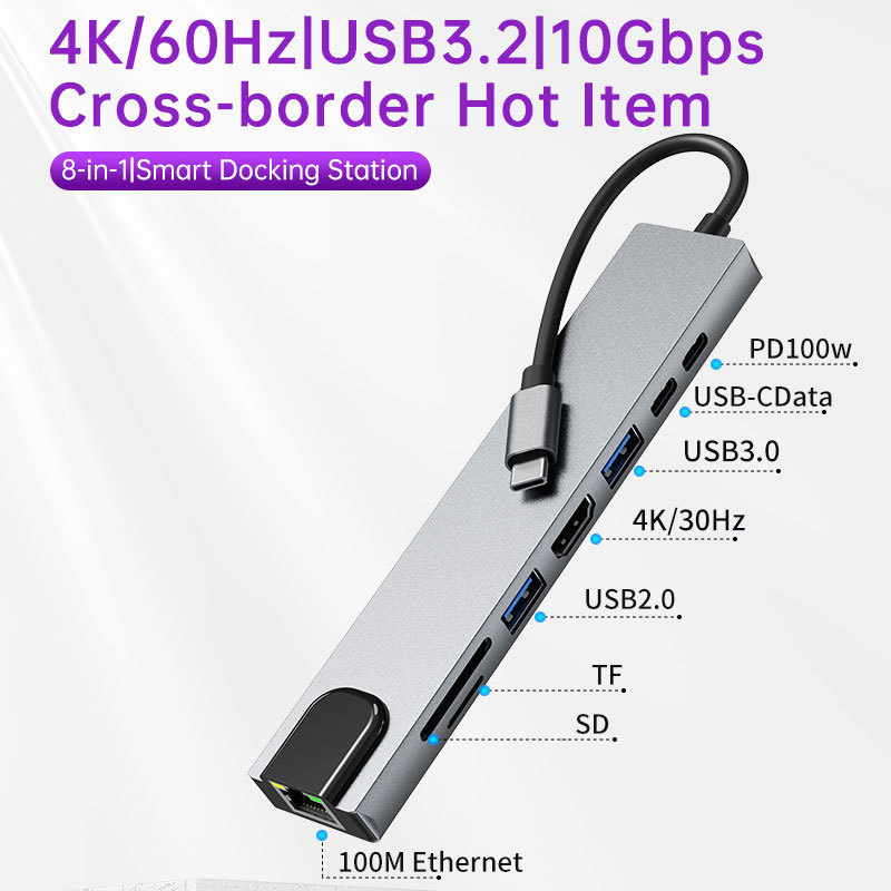 Cross-border 8 - in - one docking USB3.0hub para macbook ipad docking OEM personalizado mayorista