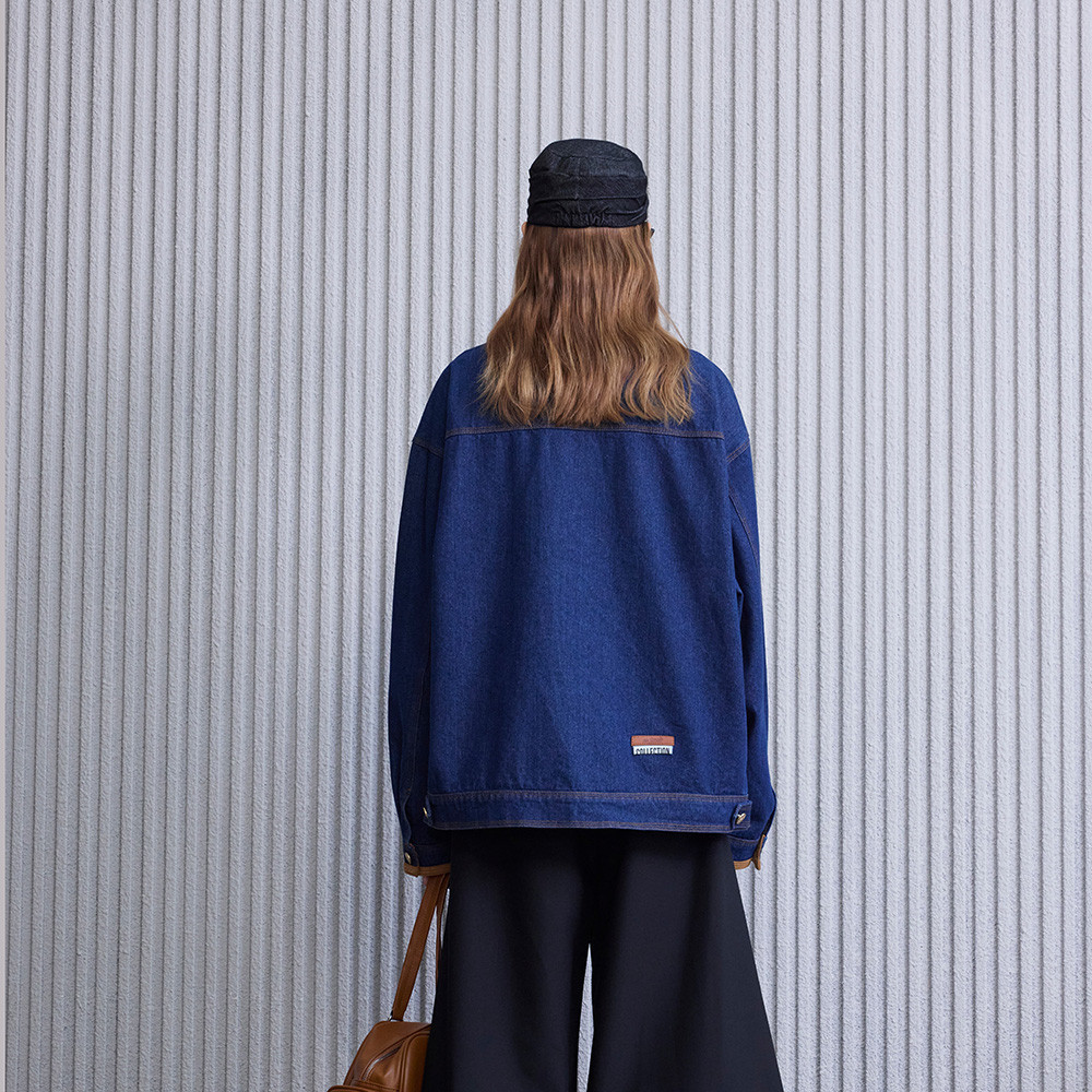 Men's Stylish Denim Work Jacket Ith Multi-Pocket Design, High Street Fashion, Double-Layer Collar, Punk Style, Loose Fit For Casual Wear_voghion.com