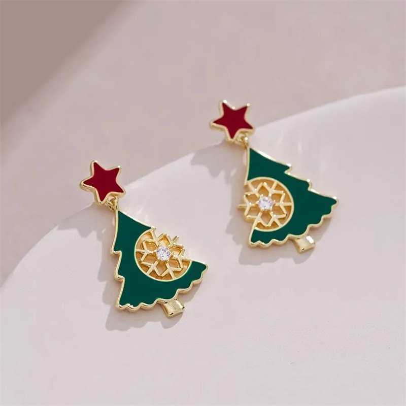 Orecchini, orecchini da festa alla moda e di alta qualità che gocciolano olio, orecchini da donna con albero di Natale pentagramma_voghion.com