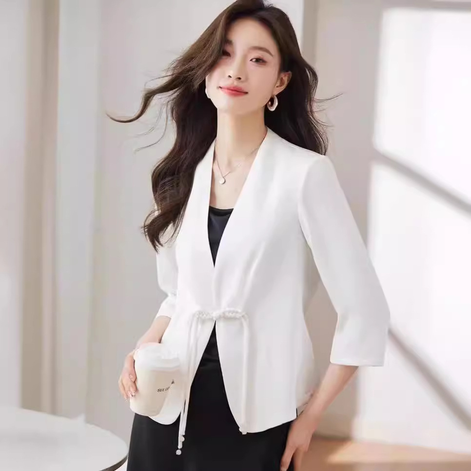 Small Suit Jacket Women's Seven-point Sleeve Button Spring Summer and Autumn Women's Thin Small Suit New Chinese Style Jacket National Style