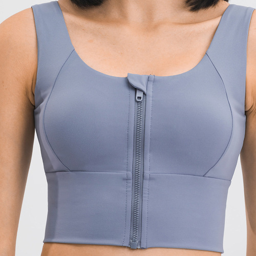 Spring and summer new fashion versatile zipper sports bra for women push-up shock-proof top support side breast sports bra