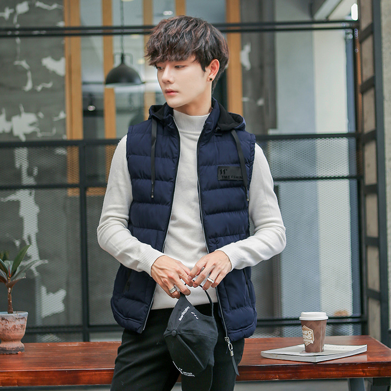 Otoño y invierno nuevo chaleco de hombre sombrero desmontable caballo abrazadera de moda casual de hombre chaleco de algodón comercio exterior image 4
