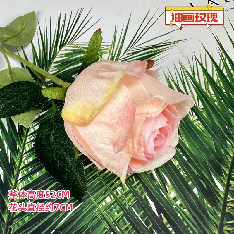 Flor artificial, rosa individual, pintura al óleo al horno, rosa retro, decoración de boda en el hogar, decoración, decoración de flores falsas al por mayor