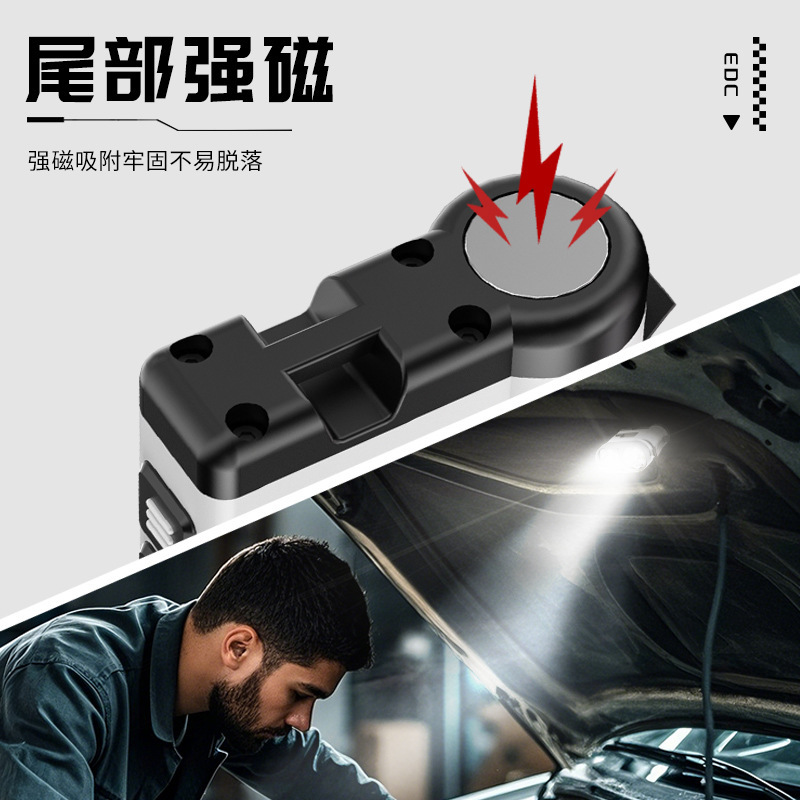 跨境新款10LED迷你手电筒USB充电数显户外红蓝警示便携磁吸工作灯|undefined