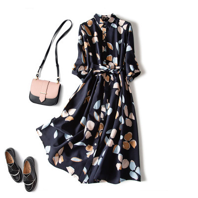 Large Size Women's Dress Summer New Vintage Imitation Chiffon Printed Shirt Dress for Chubby Girls Tight Waist Loose Meat Covering Dress Large Size Women's Dress Summer New Vintage Imitation Chiffon Printed Shirt Dress for Chubby Girls Tight Waist Loose Meat Covering Dress