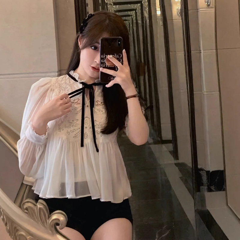 [Huilin] 2025 Early Spring Japanese Cross-border Lace Lantern Sleeve Shirt Female 23A199/24A275/25A011