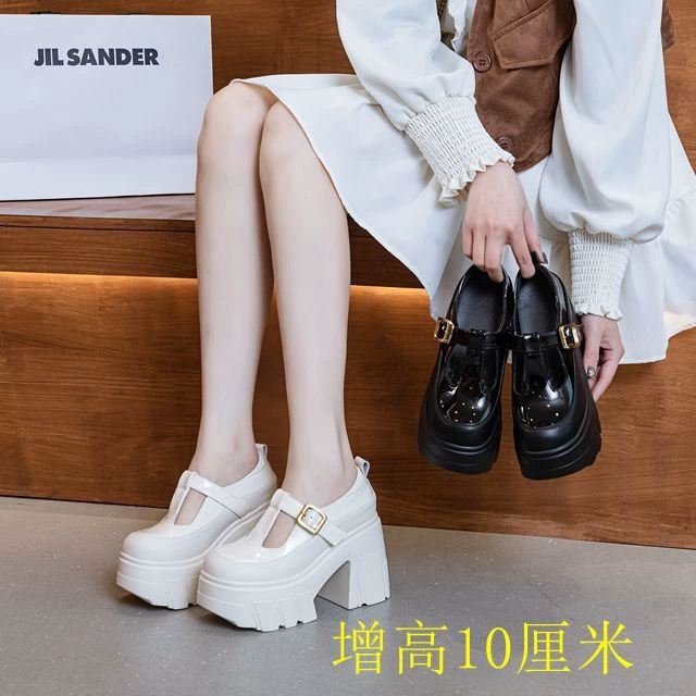 Кожаные туфли с низким вырезом, низ кексов, маленькая принцесса, увеличивающая рост, милые студенческие туфли Мэри Джейн, толстый высокий каблук на платформе, Новинка