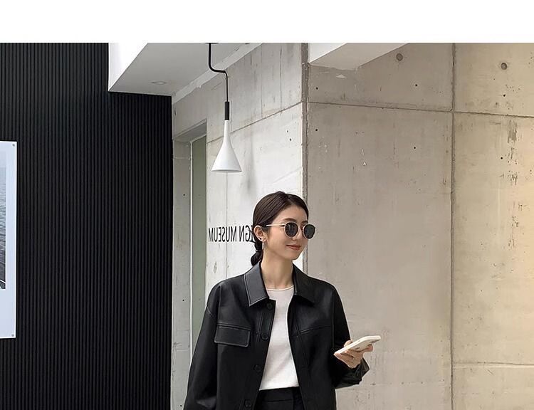 Women's Leather Jacket Black Retro Style Fashion Autumn Top_voghion.com