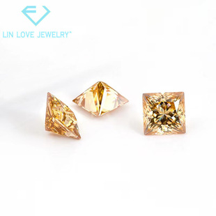 Wholesale Princess Square Champagne Color Mosan Diamond Bare Stone Deep Medium Shallow Moissanite Large Caramosan Diamond Carbon Silica