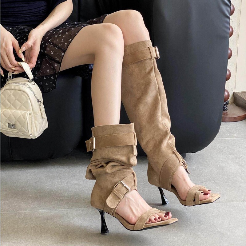 2025 Women's New Summer Style Western Boots, Suede Stiletto Long Boots, Stacked Boots, Sandals, High Heels, Belt Buckle Long Boots 2025 Women's New Summer Style Western Boots, Suede Stiletto Long Boots, Stacked Boots, Sandals, High Heels, Belt Buckle Long Boots