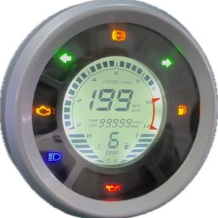 Motorcycle Modified Lcd Instrument Panel with Round 1-6 Gear Indicator, Water Temperature Gauge, Mileage Meter, Oil Gauge, Tachometer, and Speedometer