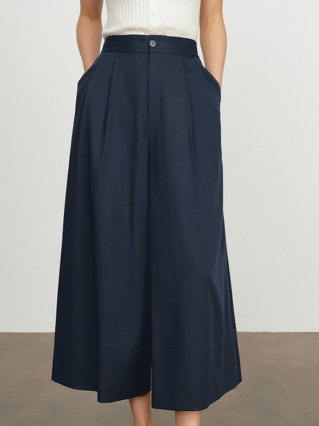 Quần culottes nữ ống rộng dáng suông, cạp cao co giãn, mặc xuân hè — Xanh lông mòng đen