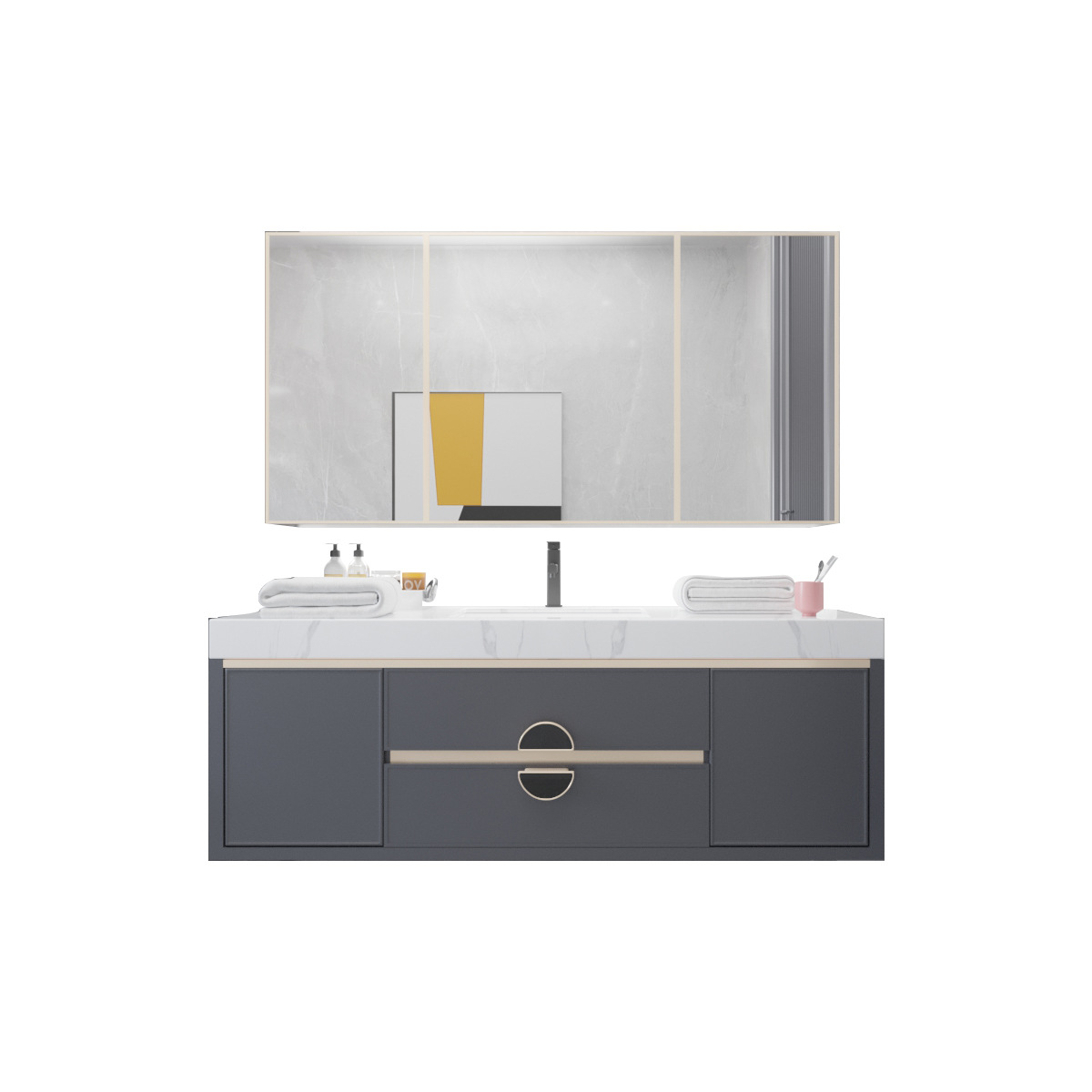 Rock placa espacio aluminio baño gabinete combinación baño simple luz lujo lavabo pequeño lavabo