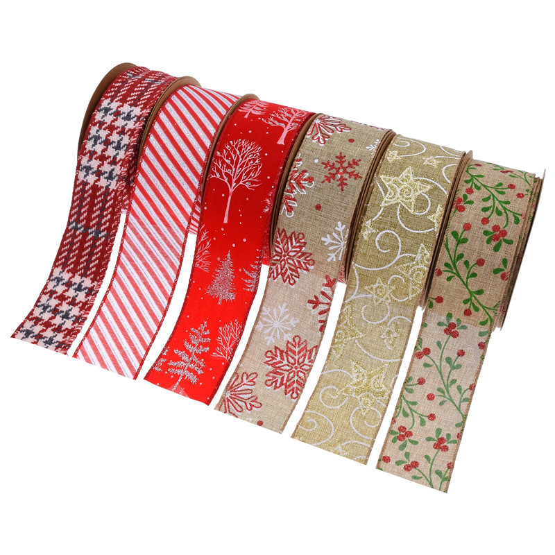 Nuevos productos transfronterizos borde de alambre imitación de tela de lino cinta de Navidad decoración de árbol de Navidad arco material de corte de borde