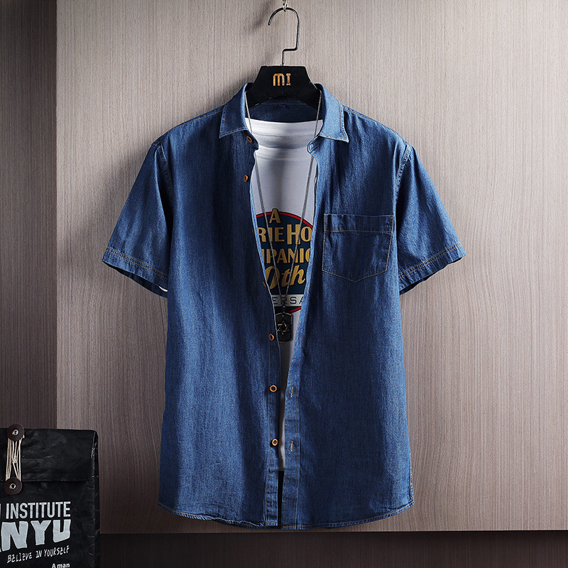 Camisa vaquera de manga corta de algodón para hombres camisa delgada de verano para jóvenes Camisa vaquera lavada de moda directa de fábrica