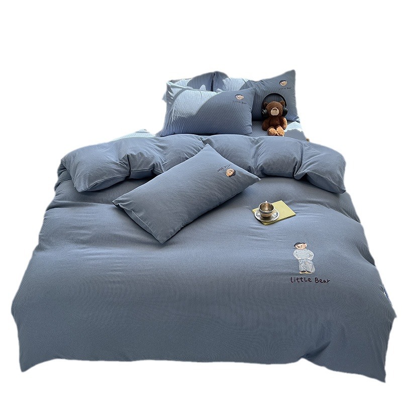 Housse de couette et drap en coton lavé broderie ours_voghion.com