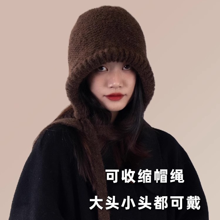 バッグの帽子の大きい頭の周りの毛糸の帽子の女性の秋冬のかわいい包頭の帽子のバンドのバラックのフランスの帽子のぬいぐるみのニットの帽子|undefined