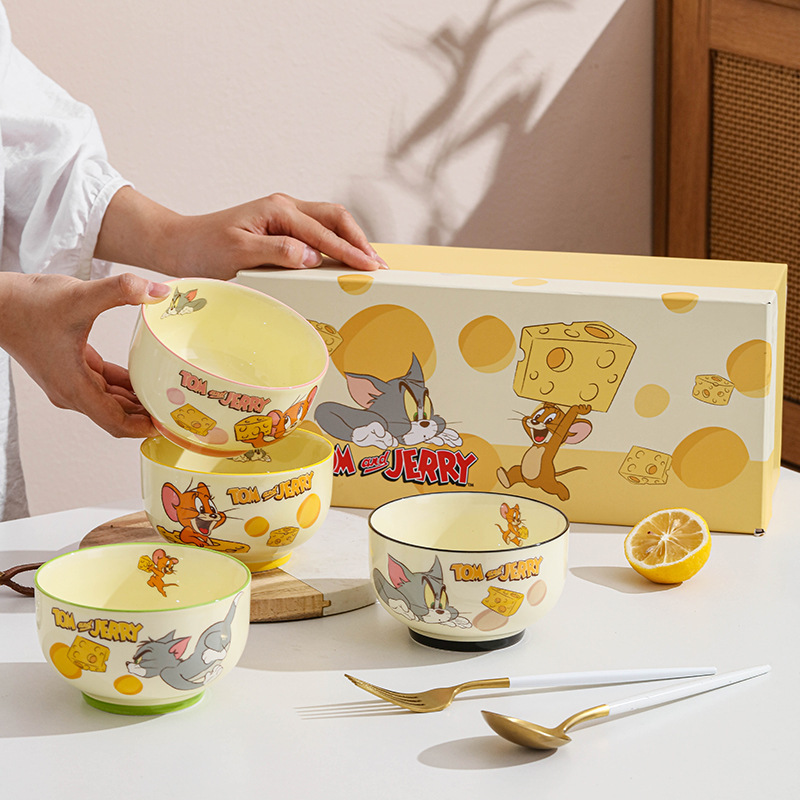 猫和老鼠正品新款家用可爱卡通高颜值礼盒四碗套装陶瓷碗餐具饭碗|undefined