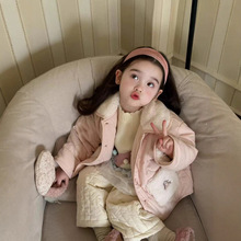 女童加绒加厚棉服2025冬韩系中长款加绒加厚儿童保暖洋气棉衣外套