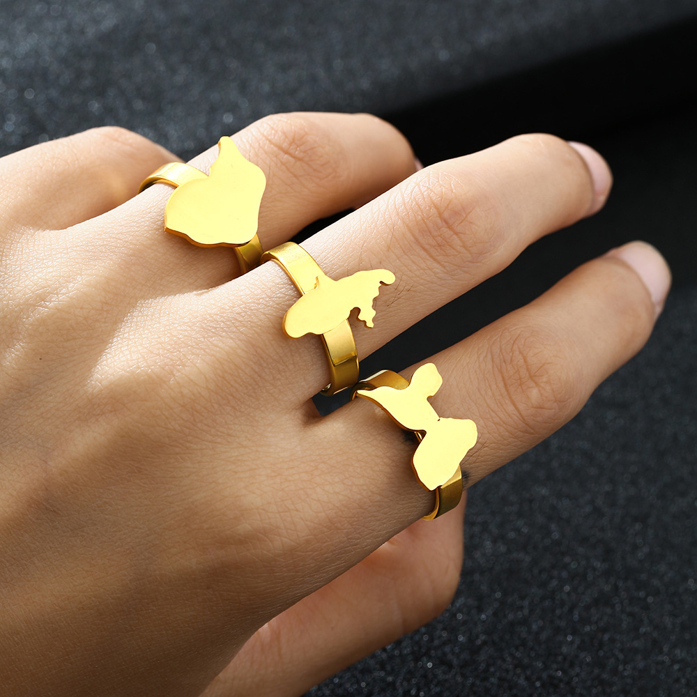 Map Pattern Real Gold Plated Map Titanium Steel Retro Ethnic Style Waterproof Non Tarnish Adjustable Ring