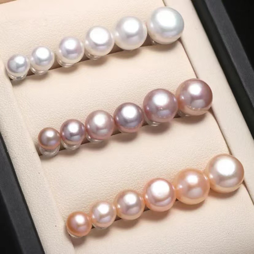 5A strong light 925 pure silver natural fresh water pearl earrings female simple oval anti-allergy silver earrings temperament