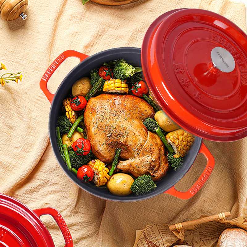 Exportación de calidad 25cm esmalte olla de hierro fundido sopa olla de cerdo olla de esmalte de hierro no recubierto antiadherente olla de hierro olla