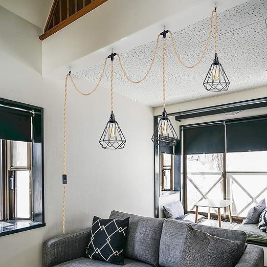 Transfronterizo Amazon retro americano candelabros de cuerda de cáñamo creativos de una sola cabeza con línea de enchufe de cuerda de cáñamo colgando lámpara de cocina de granja