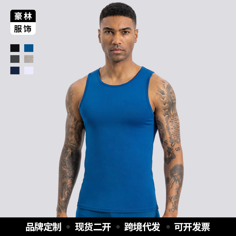Pequeño logotipo personalizado transpirable sin mangas ropa seca rápida correr deportiva chaleco apertado chaleco de alta elasticidad para hombres ropa de fitness
