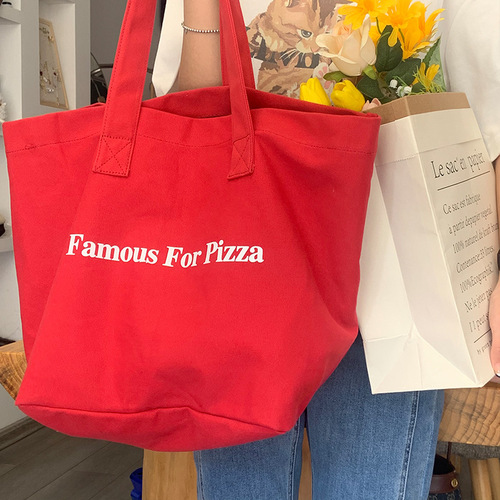 Red canvas bag large capacity shoulder handbag class bag commuter bag simple cloth bag