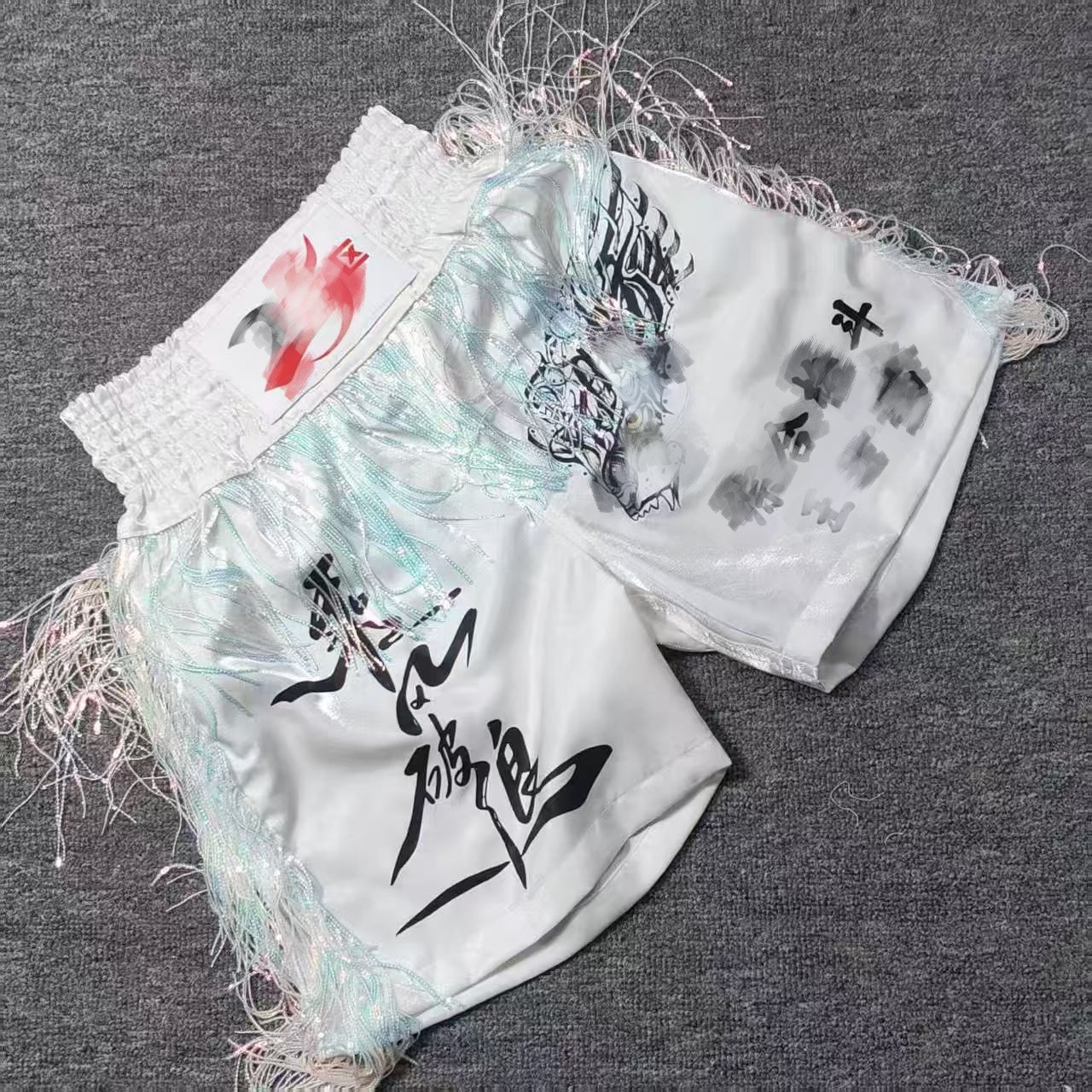 New Style Muay Thai Pants for Martial Arts, Unisex, for Free Fighting Competitions and Training, Sports Combat White Tassel Pants