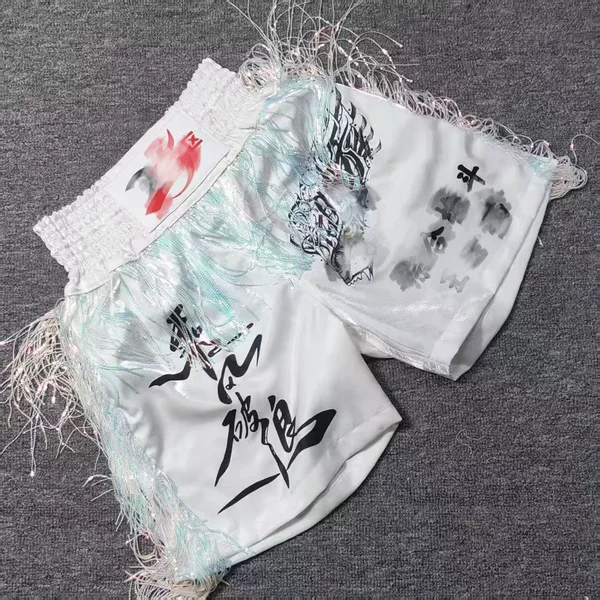 New Style Muay Thai Pants for Martial Arts, Unisex, for Free Fighting Competitions and Training, Sports Combat White Tassel Pants