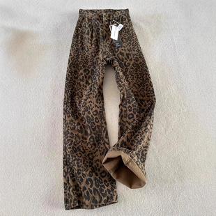 American Style High Street Leopard Print Jeans Men's Spring cleanfit Straight Pants Trendy Brand Vibe Slimming Straight Pants