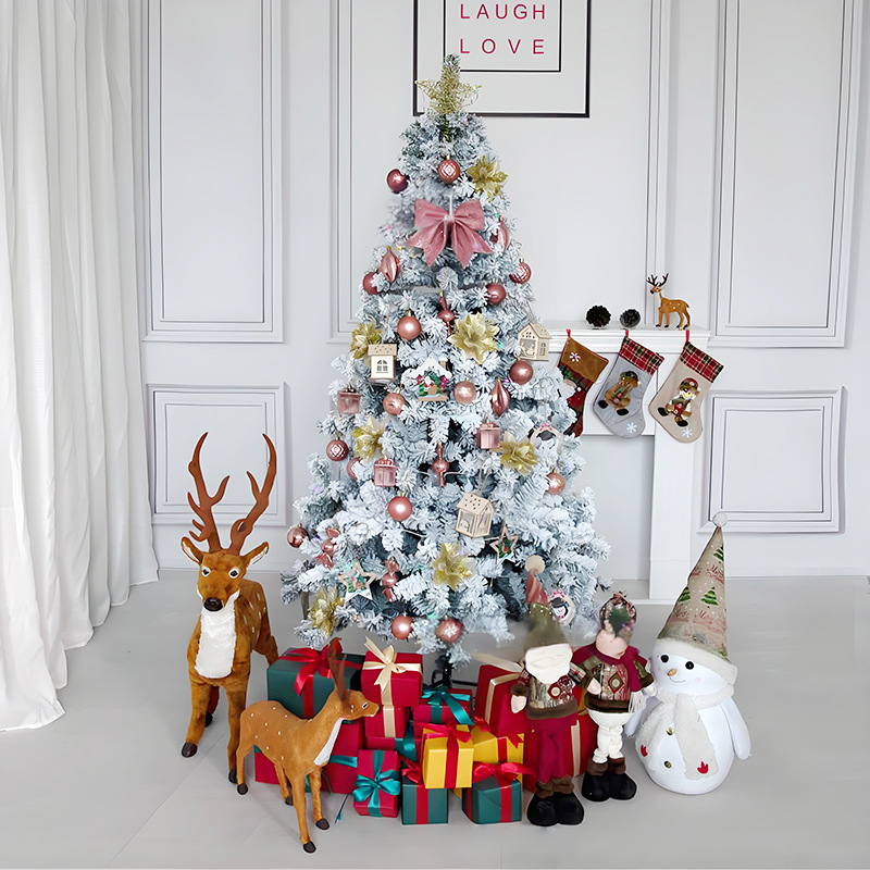 Árbol de Navidad artificial con nieve artificial, 1,2 metros de altura, con efecto de nieve que cae, árbol de Navidad grande de PVC blanco, adornos navideños