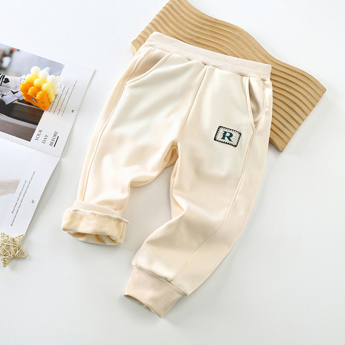 Children's velvet casual pants new winter thickening medium and large children's leggings pants for boys and girls sports warm long sweatpants