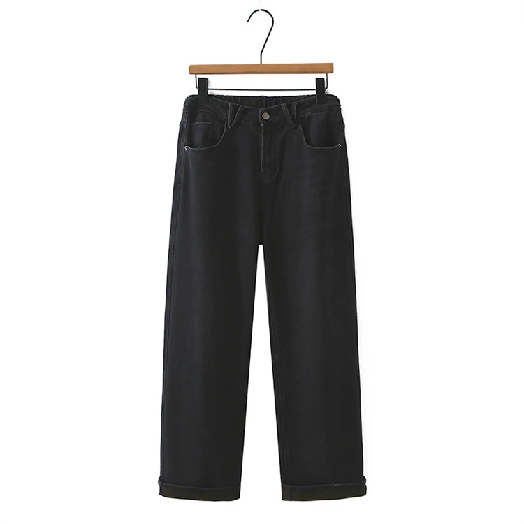 Корова герой большой размер женские брюки 2024 зимняя новая толстая ММ мода тонкая и теплая кашемировые джинсовые широкие брюки 5289