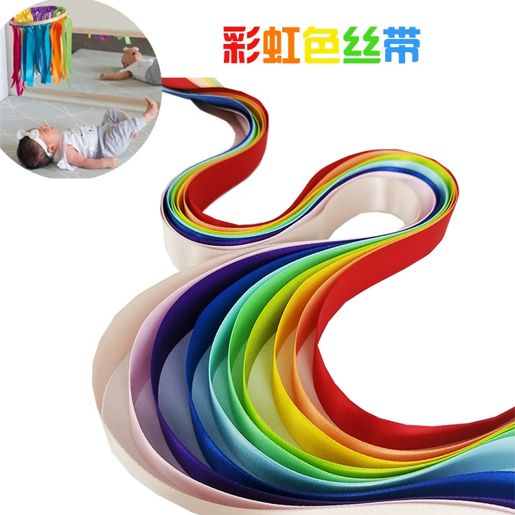 Игрушки для раннего образования Монтессори, обучающие пособия, красочная красная лента, лента 2 см, танцевальный браслет, музыкальный ритм, визуальное развитие