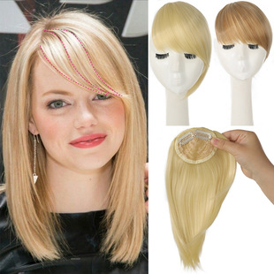 Synthetic Fiber Hair Extensions with Bangs, Partial Side Part, Long Clip-In Seamless Hairpieces for Face Shaping and Modification