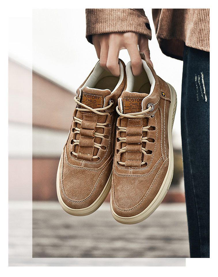 Giày sneaker nam cao cổ da thật thoáng khí đế bằng thời trang dễ phối đồ — Màu cát 983, Màu nâu 983 chi tiết 18