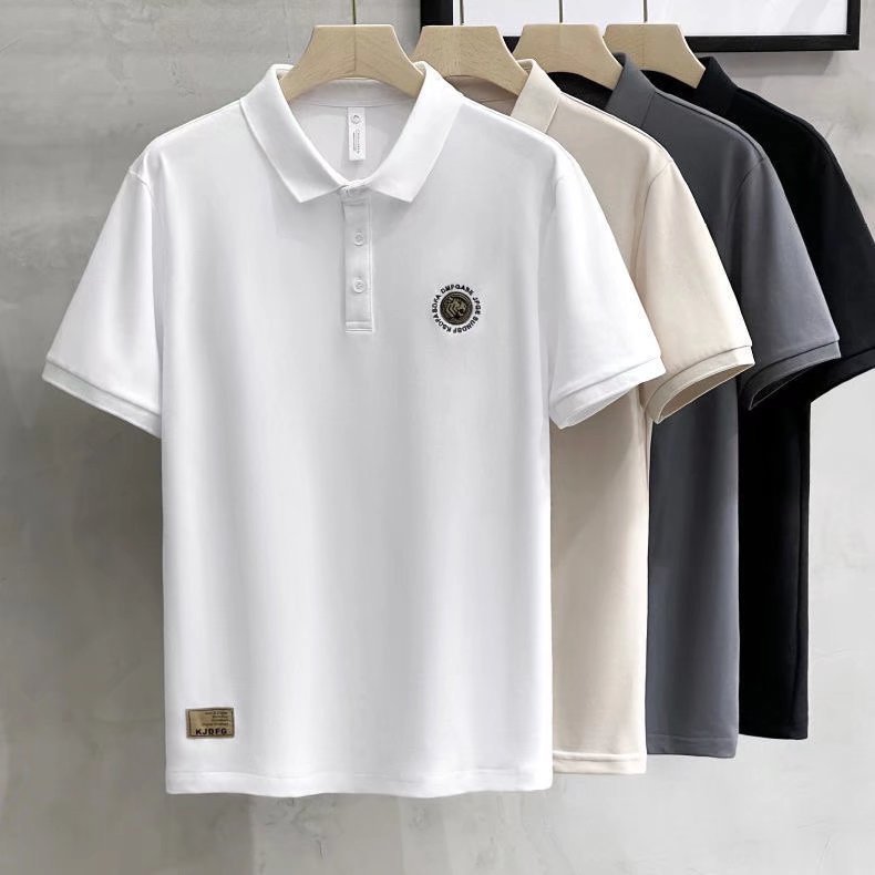 Kort pikétröja för 2024 vår/sommar ny trend broderad liten etikett koreansk version halvärmad ungdomsslag för män_voghion.com