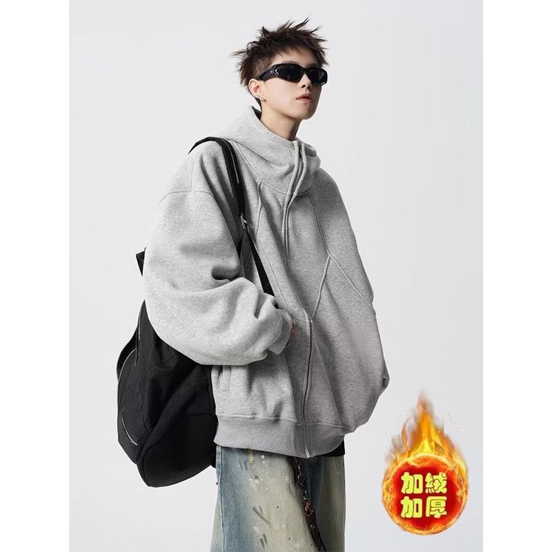 High-end American Hooded Sweater cleanfit Short Shoulder Pad Cardigan Jacket Trendy Autumn Niche Jacket for Men and Women