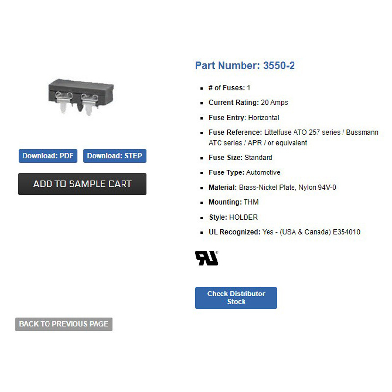 KEYSTONE ELECTRONICS 3550-2 面板安装汽车保险丝座汽车保险丝夹