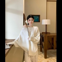 新款宽松蝙蝠袖毛针织女秋冬软糯慵懒感百搭上衣奶杏色卡其色咖色